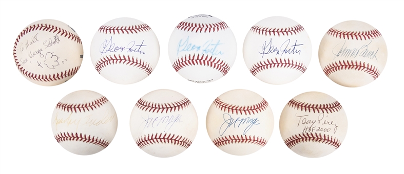 Lot of (9) Cincinnati Reds "Big Red Machine" Stars Signed Baseballs Including Sparky Anderson, Johnny Bench, Joe Morgan (3), Tony Perez, George Foster (3) and Owner Marge Schott (JSA Auction LOA)
